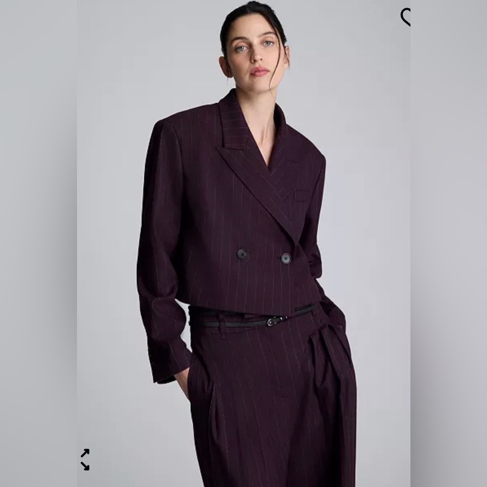 Elegant Kenneth Cole Double-Breasted Suit Set in Deep Purple pinstrip